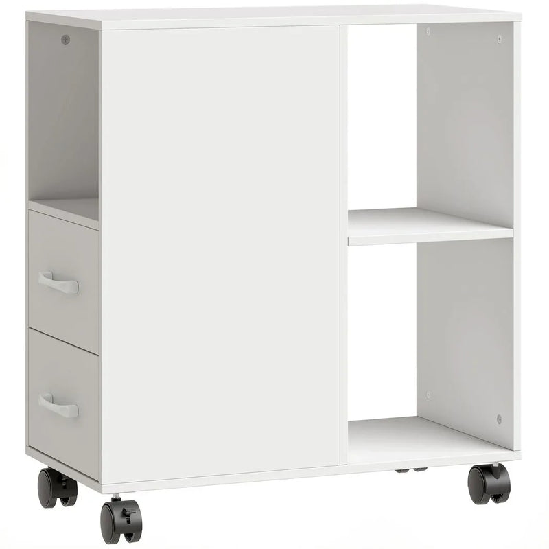 HOMCOM Narrow Mobile Printer Table with Wheels, Rolling Printer Stand with Drawers for Home Office, 30 x 60 x 65 cm, White