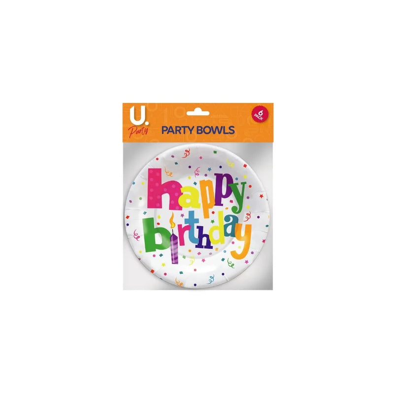 Disposable Paper Happy Birthday Party Bowls 6.5" Pack Of 6