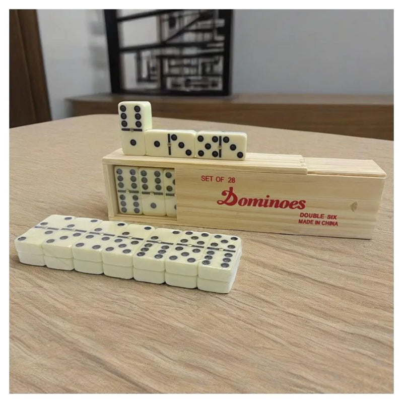 28Pcs Domino Set Professional Educational Double-Six Dominoes Wooden Box