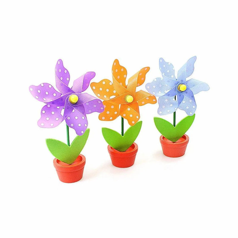 Plastic Mini Windmill Decor In Garden Pot Pack Of 3 Assorted Colours