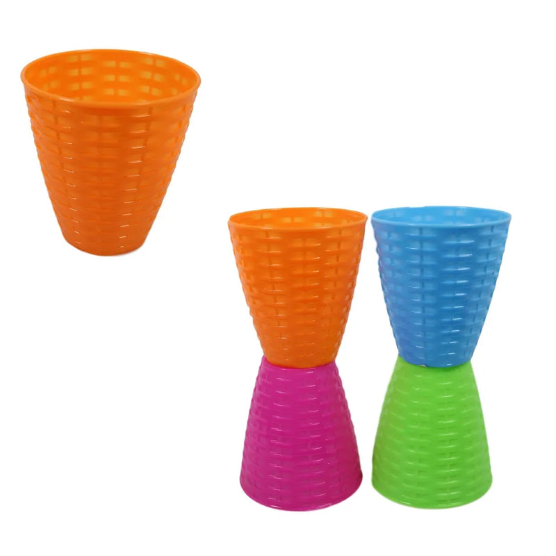 Plastic Rattan Style Party Cups Pack Of 4 Assorted Colours