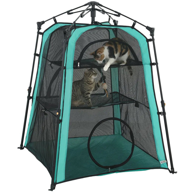 PawHut Cat Tent, 3-Tier Portable Pet Tent for Indoor Outdoor, Cat House with Multi-Door, Carry Bag, Breathable Mesh