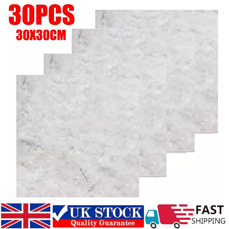 NEW  30Pcs PVC Marble Tiles Wall Sticker Self-Adhesive Stick On Kitchen Bathroom UK
