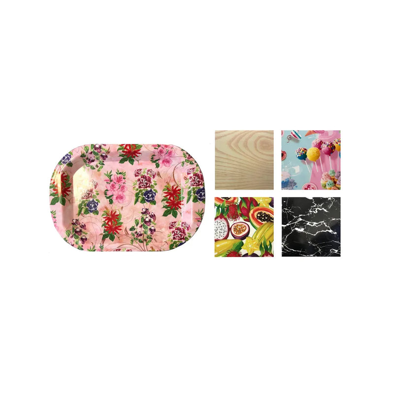 Plastic Rounded Rectangle Serving Tray With Printed Design Assorted Designs