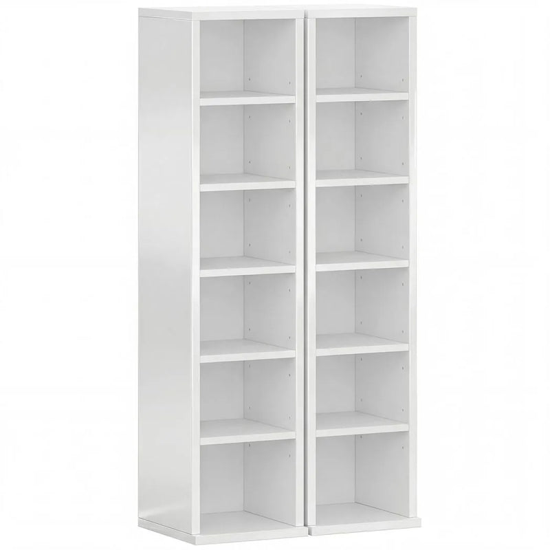 HOMCOM Set of 2 CD Media Display Shelf Unit Tower Rack with Adjustable Shelves, High Gloss White