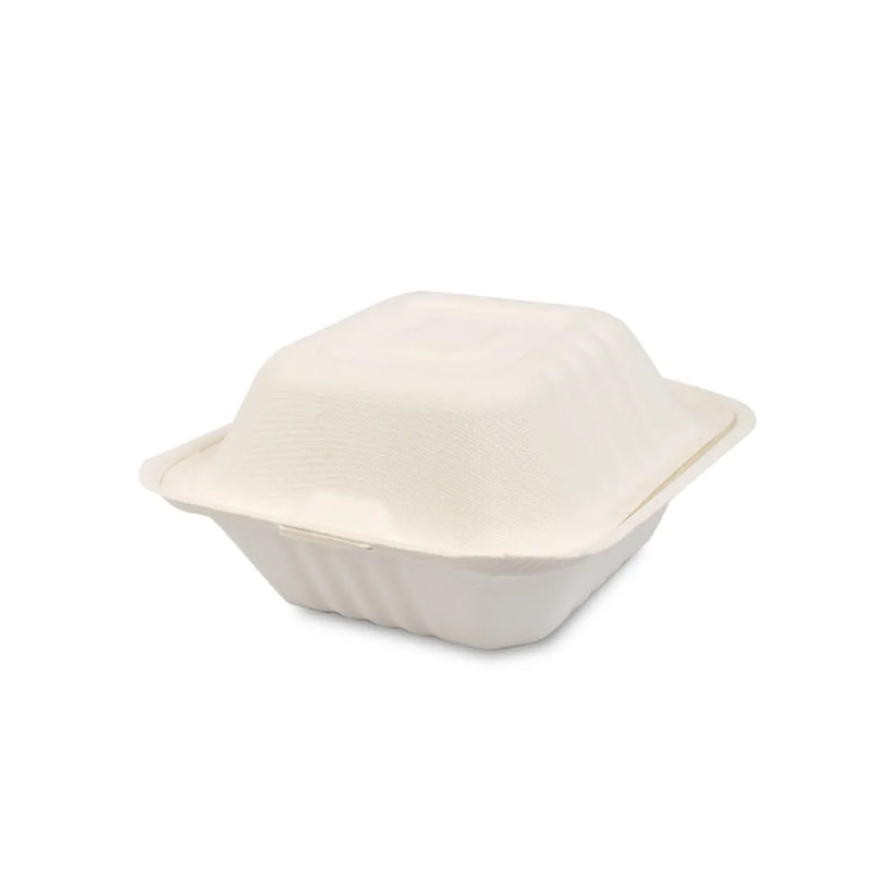 125 Pieces Disposable Eco Bagasse Take Away Food Container Burger Bo x 6"