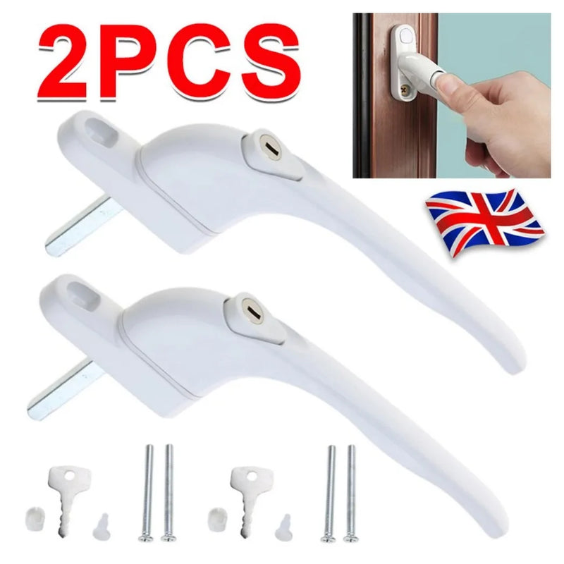 2x uPVC Universal Window Handle Inline Locking Espag Double Glazing White UK