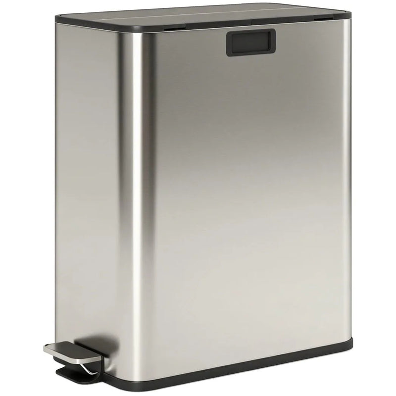 HOMCOM Dual Kitchen Bin with Soft-Close Butterfly Lid, 2 x 28L Stainless Steel Pedal Bin with Removable Inner Buckets, Fingerprint-Proof for Recycling and Waste, Silver Tone