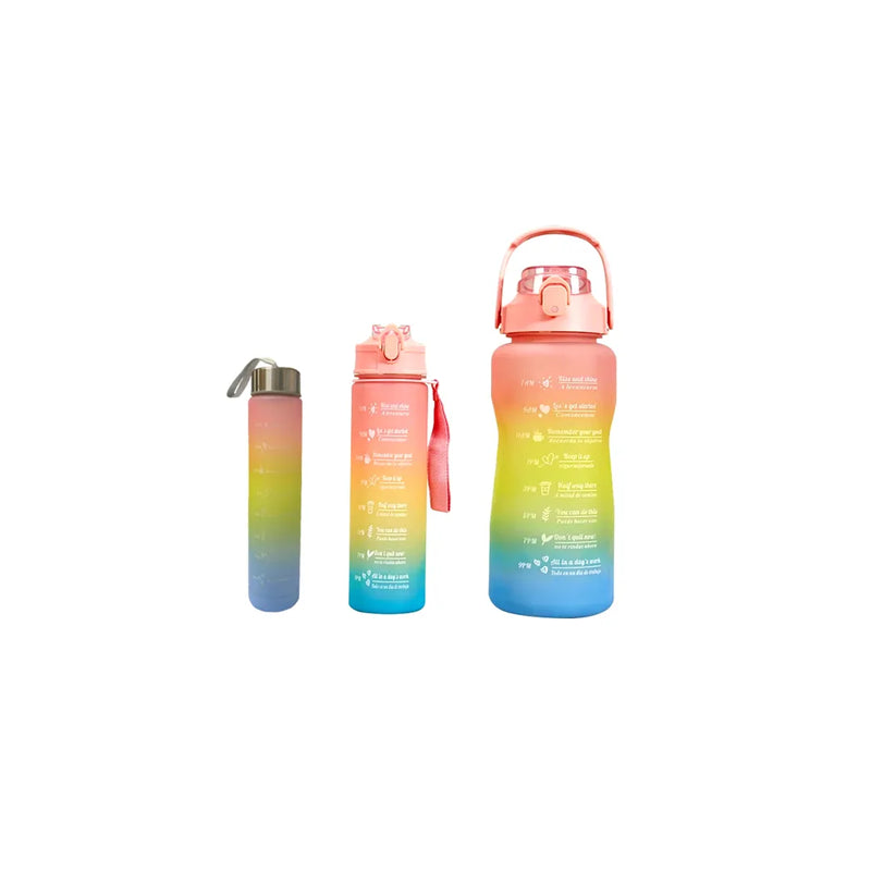 Plastic Water Drinking Bottle With Ombre Design 2000 900 300Ml Set Of 3 Assorted Colours