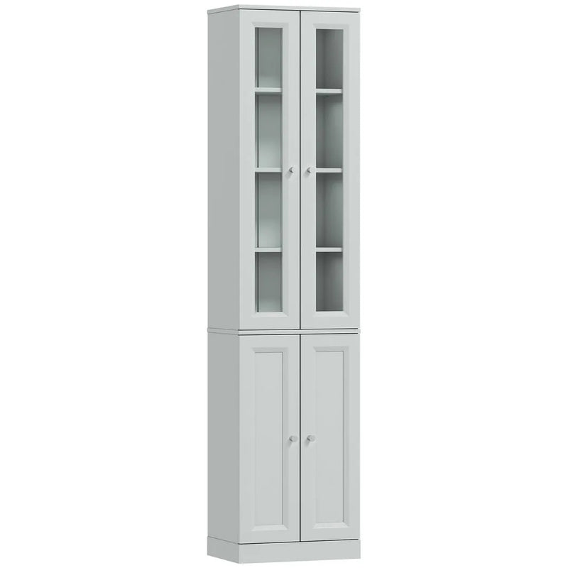 HOMCOM Tall Bathroom Storage Cabinet, 6-Tier Slim Bathroom Cabinet with Adjustable Shelf, 4 Soft-Close Doors, Dusty Blue