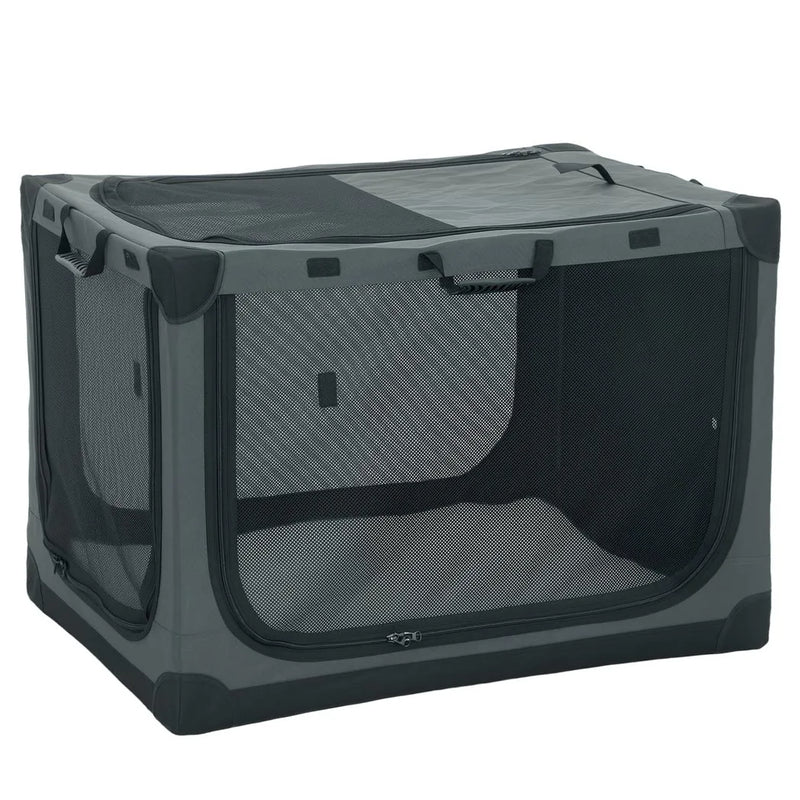 PawHut Soft Dog Crate Pet Travel Crate 90 x 64 x 64 cm with Removable Pad Mesh Window Army Green