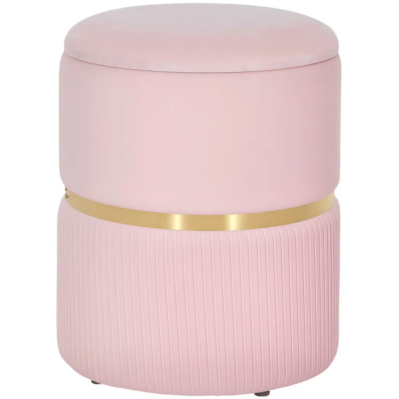 HOMCOM Velvet-Feel Storage Ottoman - Pink