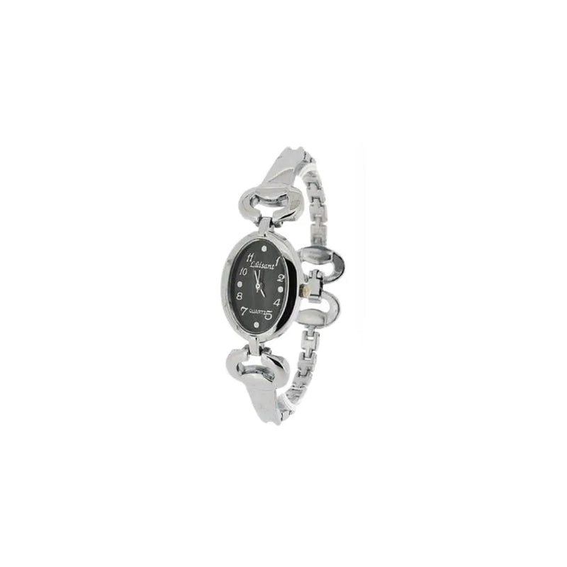 Luisant Ladies Fashion Oval Black Dial Silver Steel Bracelet Strap Watch - CLEARANCE NEEDS RE-BATTERY