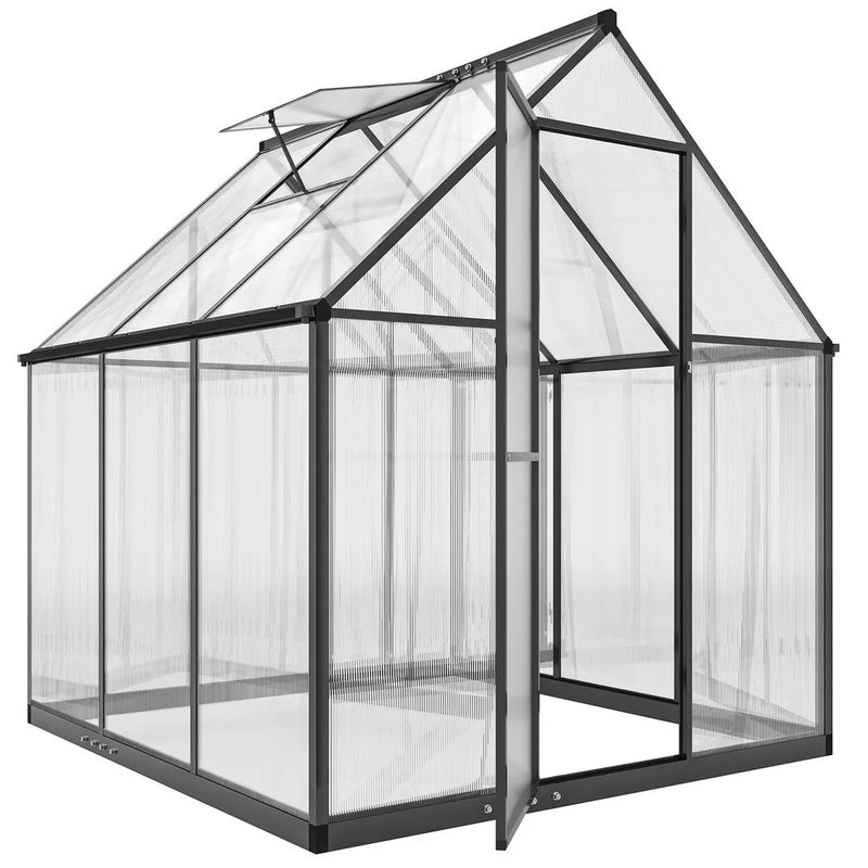 Outsunny 6 x 5.5ft Polycarbonate Greenhouse, Quick Setup Walk in Green House, Push Door, Adjustable Roof Vent, Rain Gutter, Black