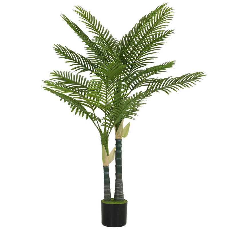 HOMCOM Artificial Palm Tree with 16 PEVA Leaves, 150cm Decorative Artificial Plant with Pot and Moss Effect, Green