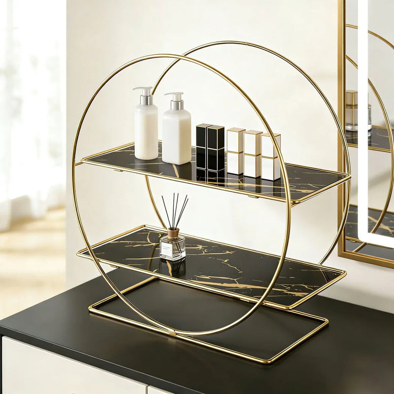 Bathroom Counter Organizer Iron Multi Purpose 2 Tier Countertop Storage Shelf for Cosmetics Skincare Products Toiletries Black