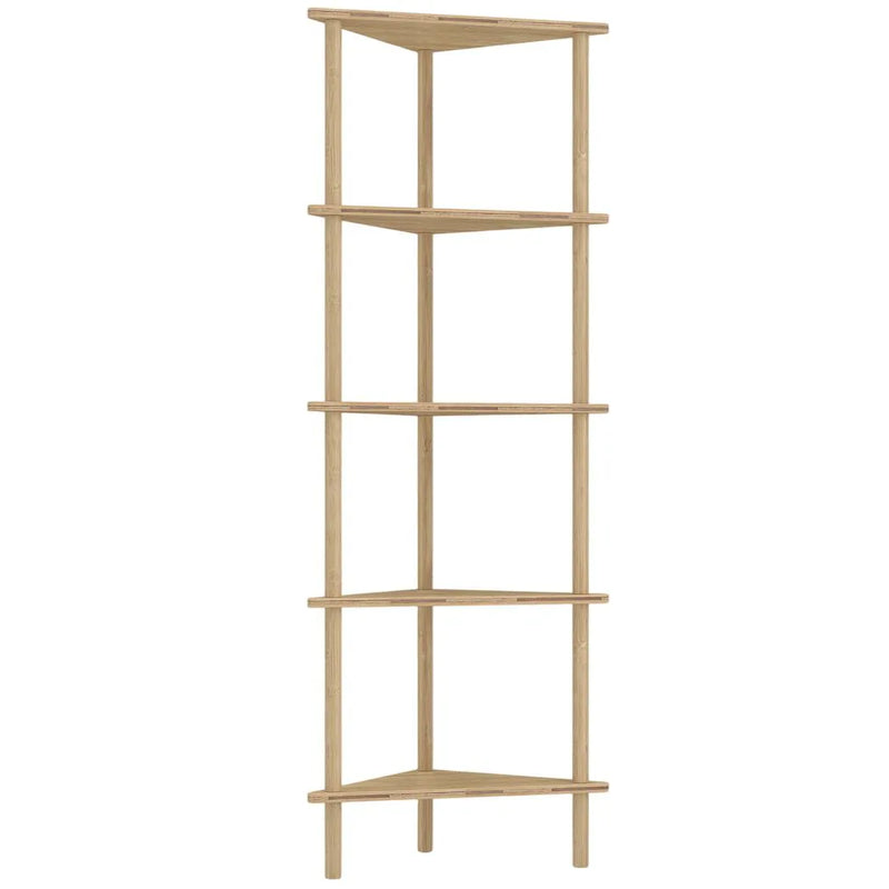 HOMCOM Bamboo Storage Shelf, 5-tier Corner Shelf, Freestanding Shelving Unit for Living Room, Home Office, Natural Wood Finish