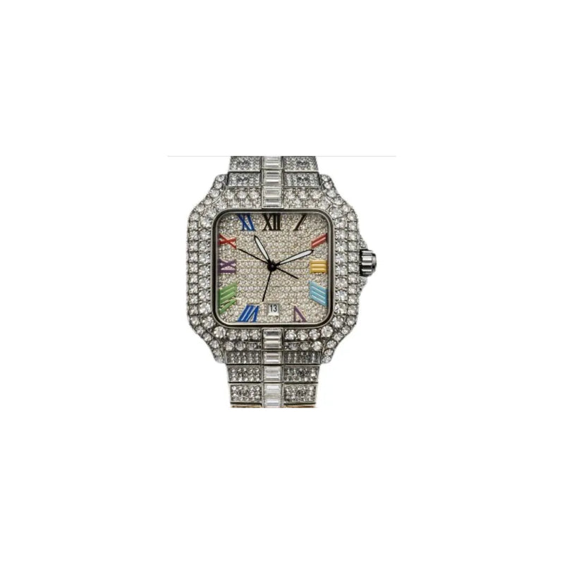 NY London Mens Fashion Bling Assorted Watch Dated Square Slver Dial Silver Bracelet Watch
