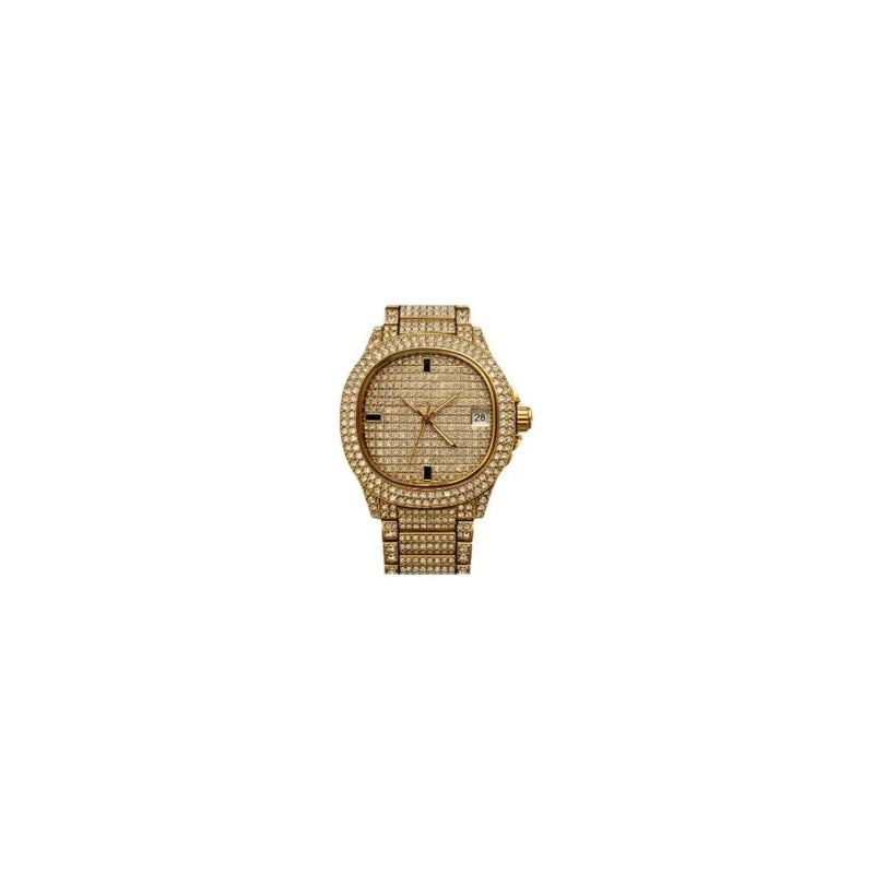 NY London Mens Fashion Bling Assorted Watch Dated Square Gold Dial Gold Bracelet Watch