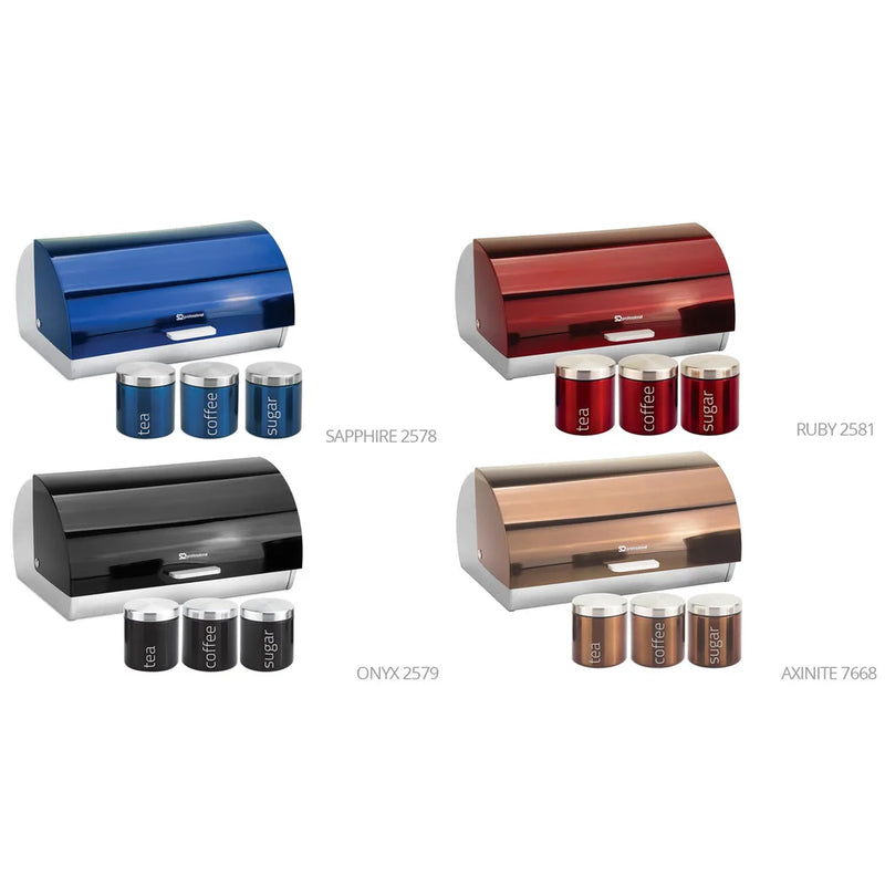 Sq Professional Gems Metal Bread Bin With 3 Canisters Assorted Colours