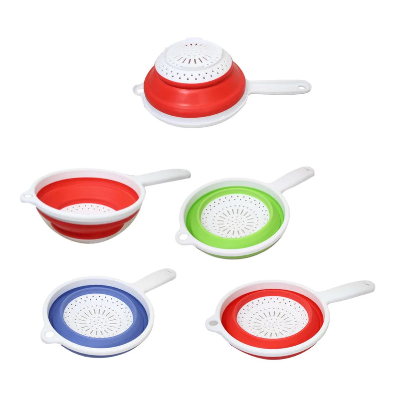 Silicone Plastic Kitchen Collapsible Colander Strainer 3 Colours 2 In 1 Strainer