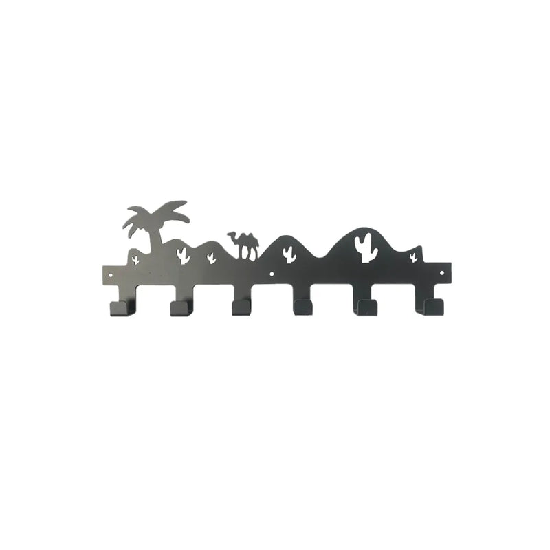 Metal Coat 6 Hook Hanger Rack With Camel Desert Silhouette Design Black