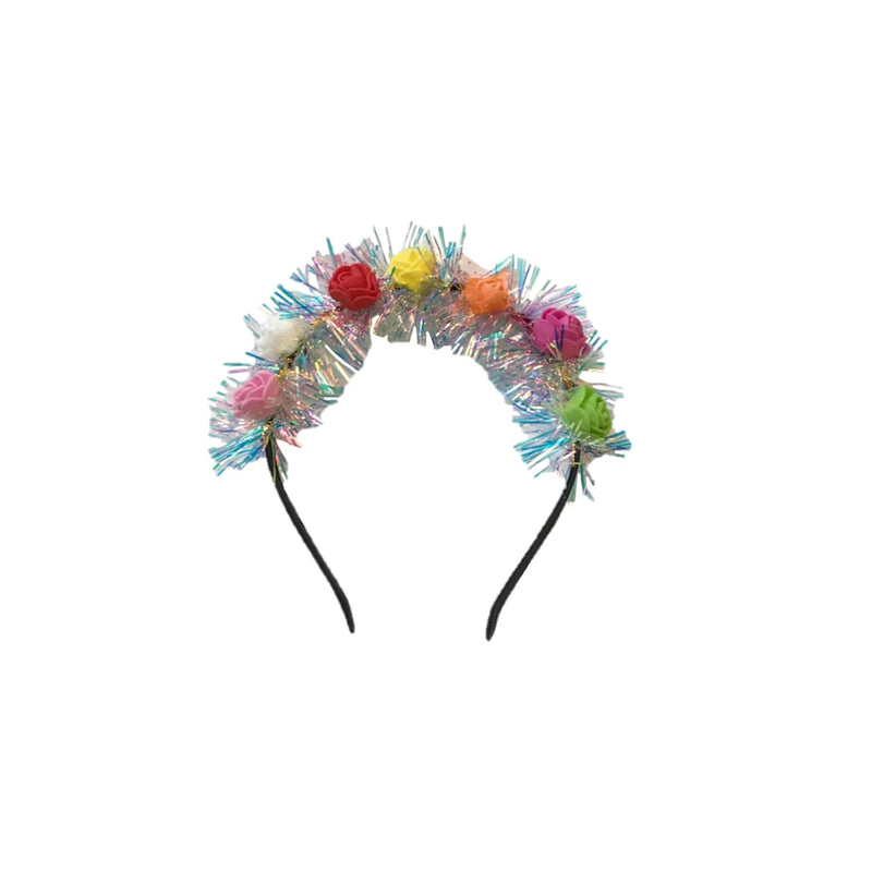 Multicoloured Plastic Flower Crown Headband With Foam Flowers