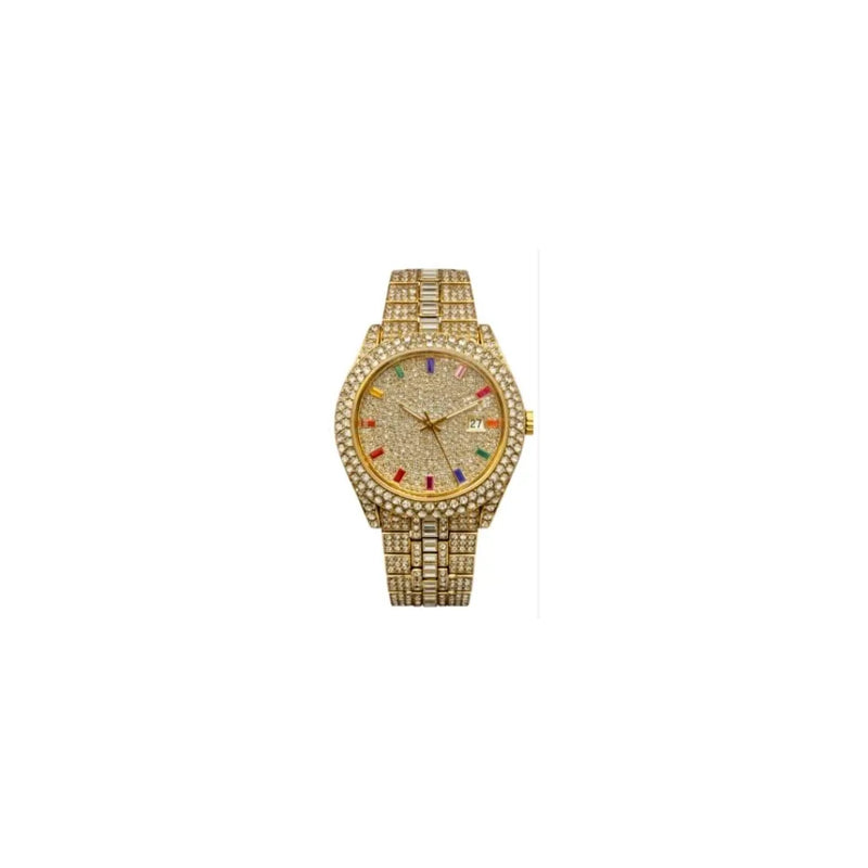 NY London Mens Fashion Bling Assorted Watch Dated Round Gold Dial Gold Bracelet Watch