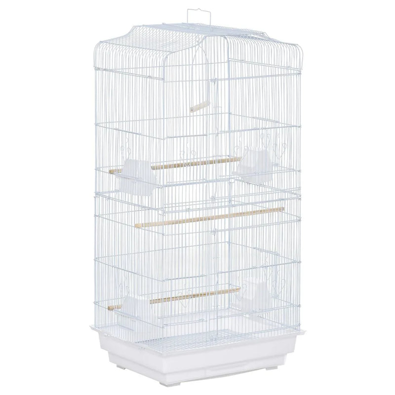 PawHut Large Metal Bird Cage with Perches, Food Bowls, Swing, for Budgies, Parakeets, White