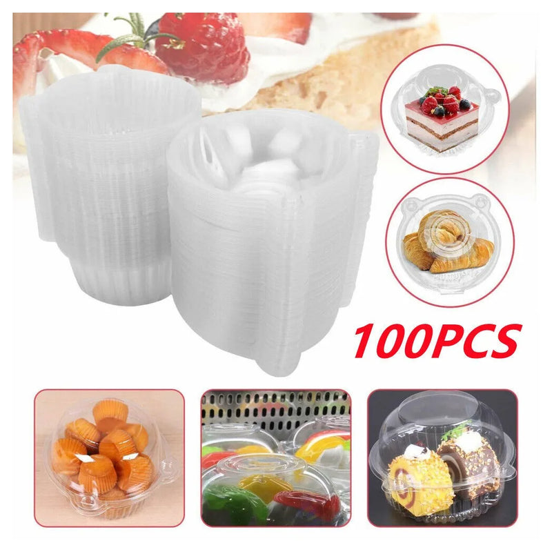 NEW 100PCS SINGLE CUPCAKE BOXES CLEAR MUFFIN HOLDER CASES DOMES CUPS PODS CONTAINERS UK