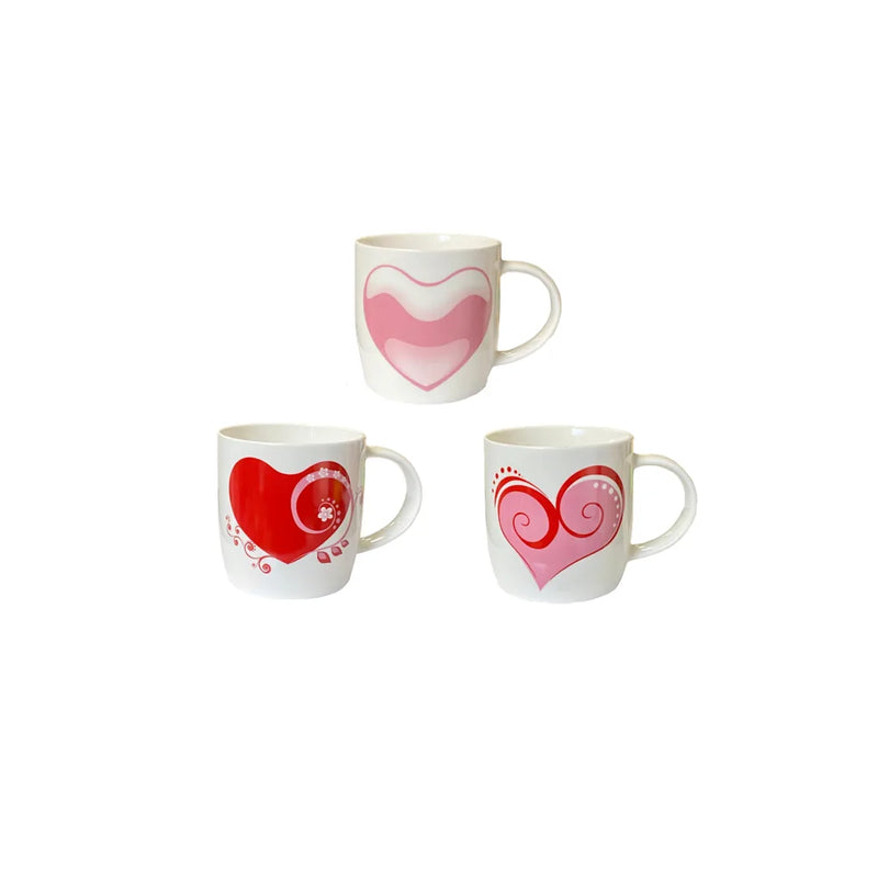 Ceramic Tea Coffee Mug With Heart Print Assorted Designs (Parcel Plus Rate)