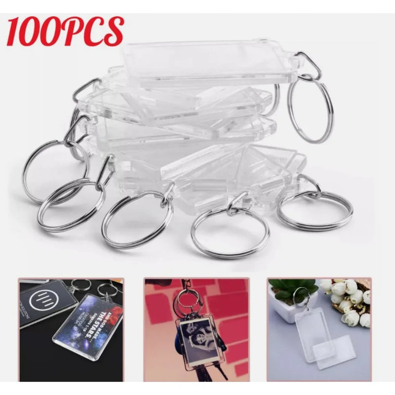 NEW 100pcs Blank Keyring Acrylic Plastic Passport Photo Key Rings Craft Picture UK