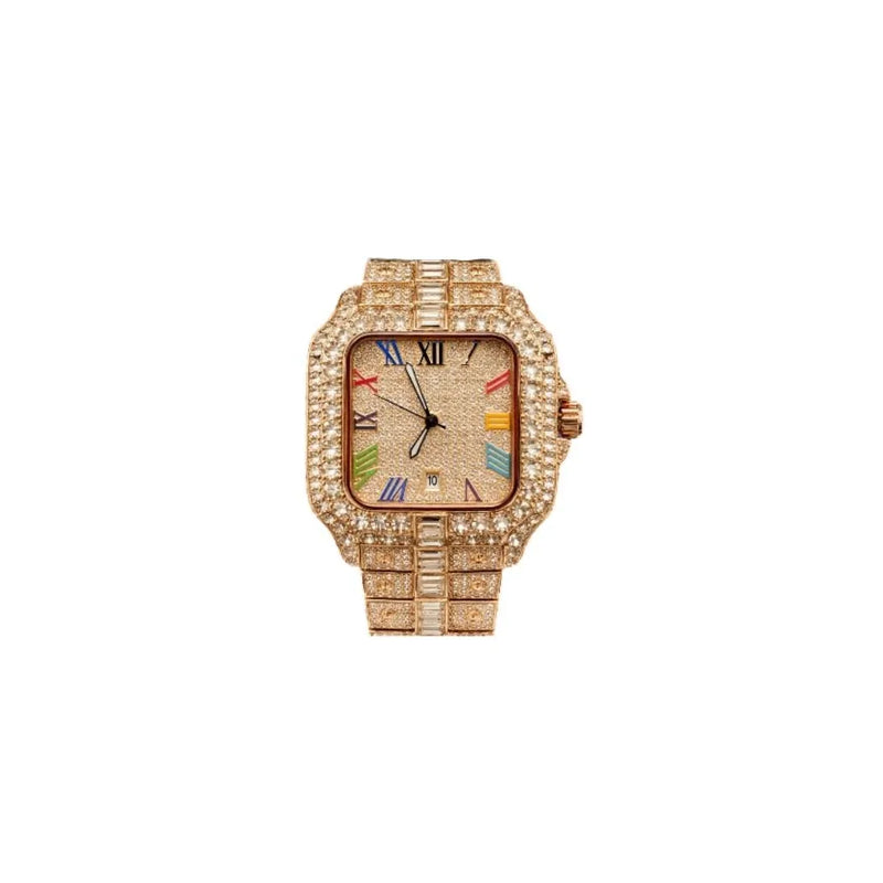 NY London Mens Fashion Bling Assorted Watch Dated Square RoseGold Dial RoseGold Bracelet Watch