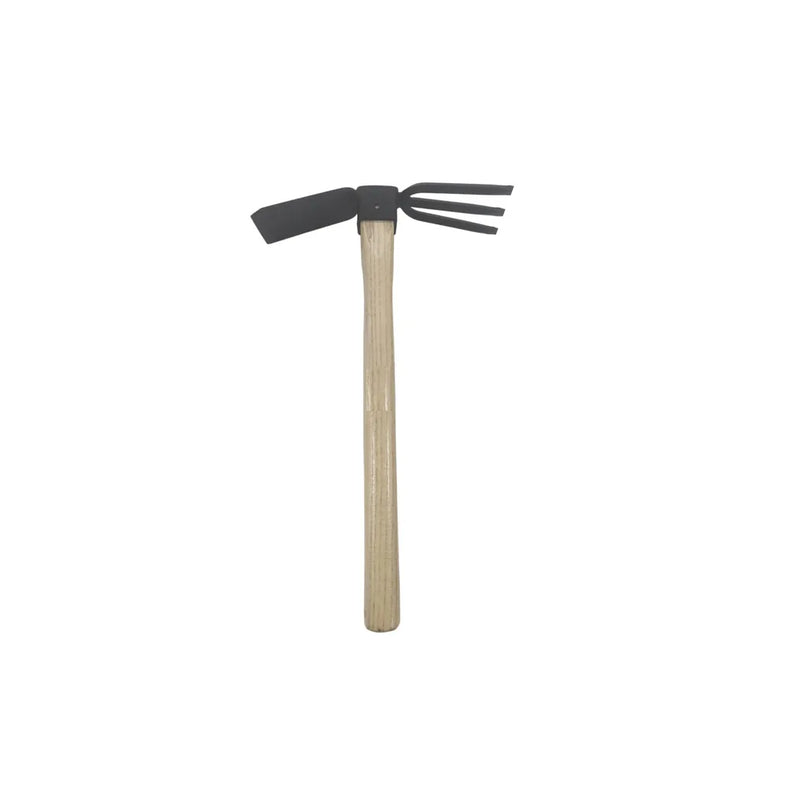 Garden Dual Metal Hoe And Rake Wooden Handle
