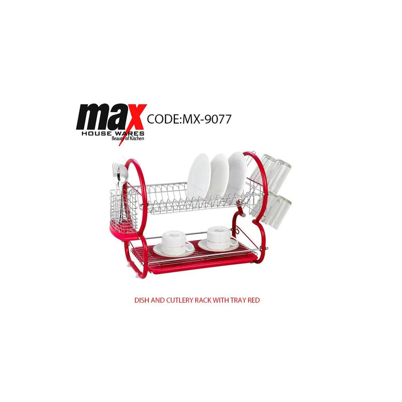 Dish Drainer Cutlery Rack With Drip Tray Red