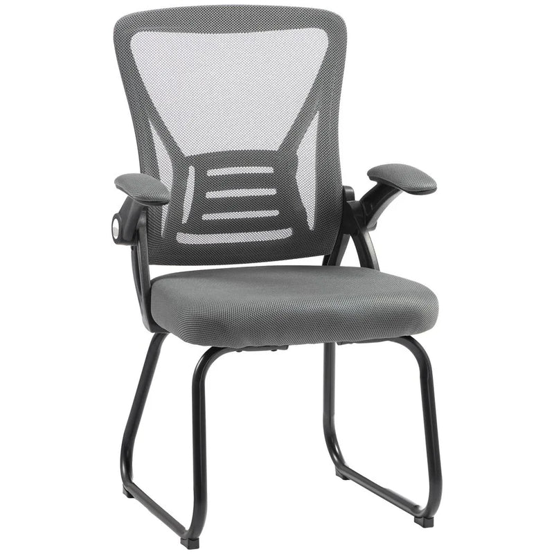 HOMCOM Office Chair, Ergonomic Desk Chair No Wheels with Mesh Backrest and Steel Legs for Home Conference Room, Dark Grey