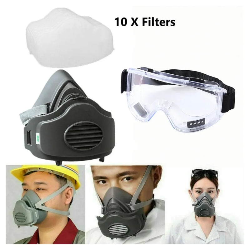 3200 Face Mask Half Face Cover Respirator Filter Reusable Facepiece With Goggles
