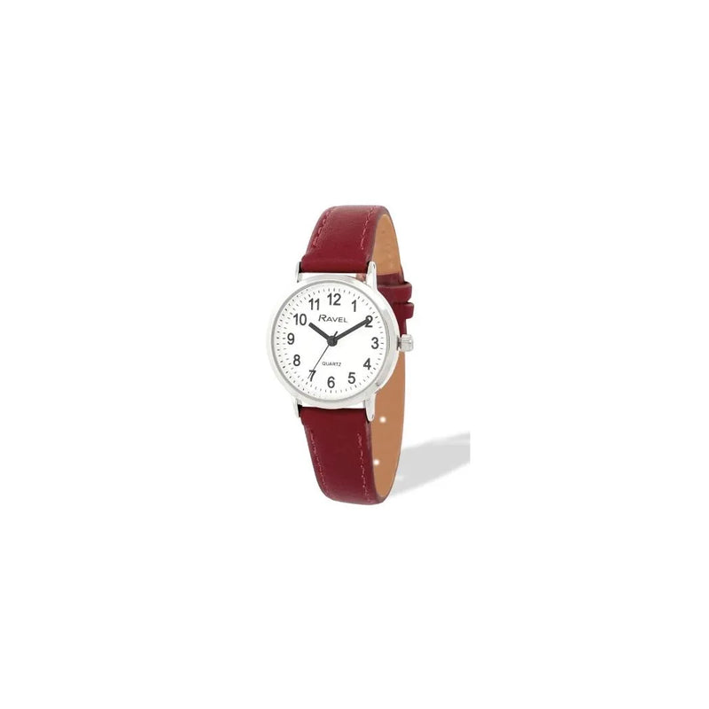 Ravel Ladies Basic Big White Dial Brown Leather Strap Watch