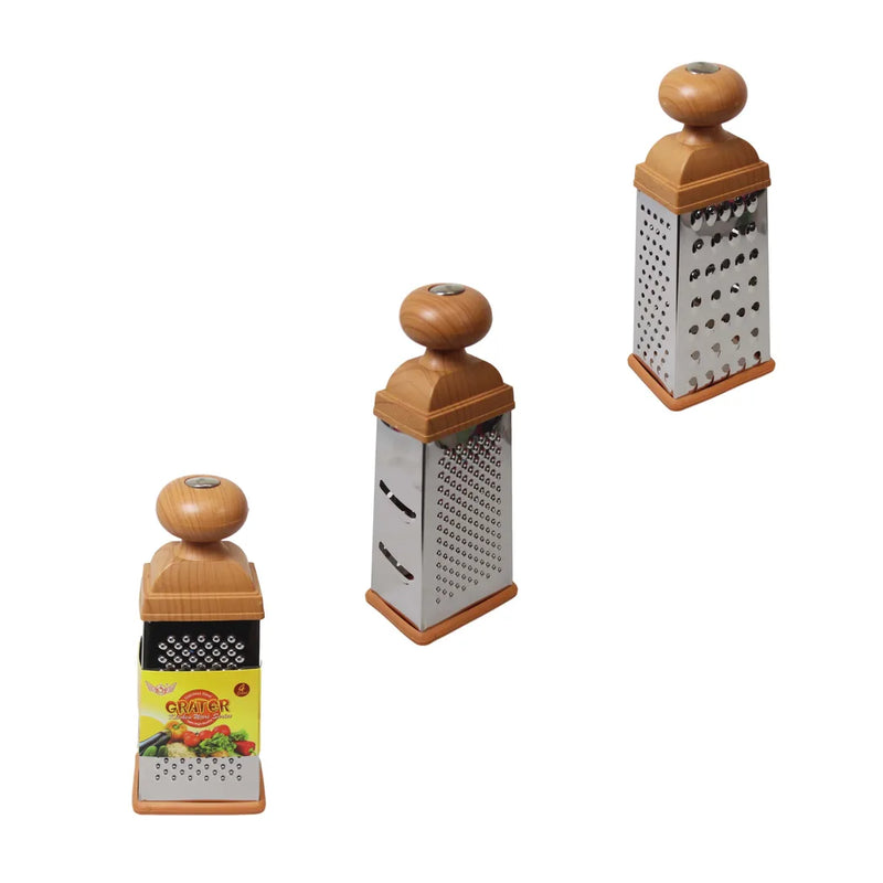 Kitchen Multipurpose Use 4 Sided Grater Ideal Food Prep Wooden Handle Grater