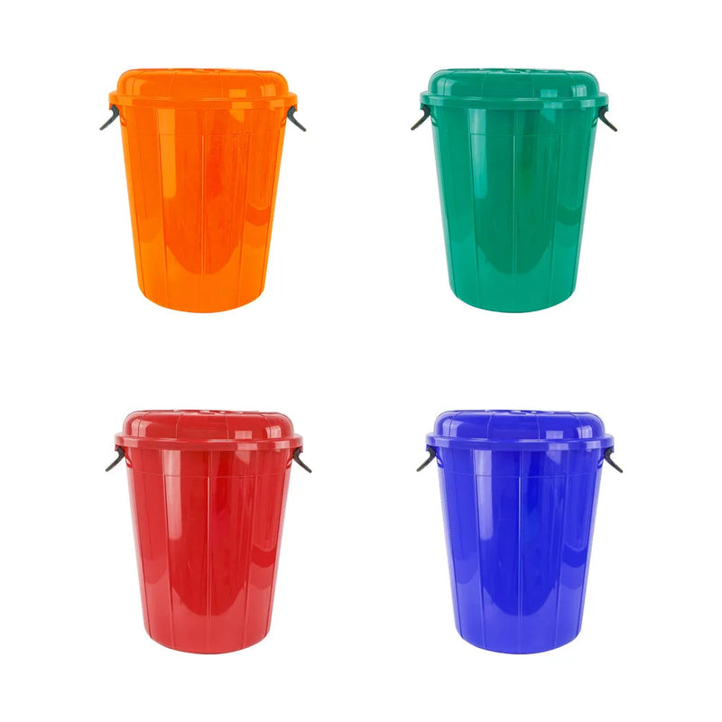 Plastic Eco Storage Drum Bin Bucket With 2 Side Handles 60L Assorted Colours