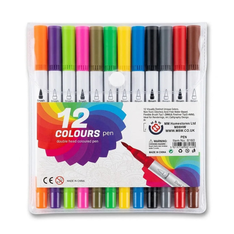 12 Dual Double Head Coloured Tip Art Marker 90G