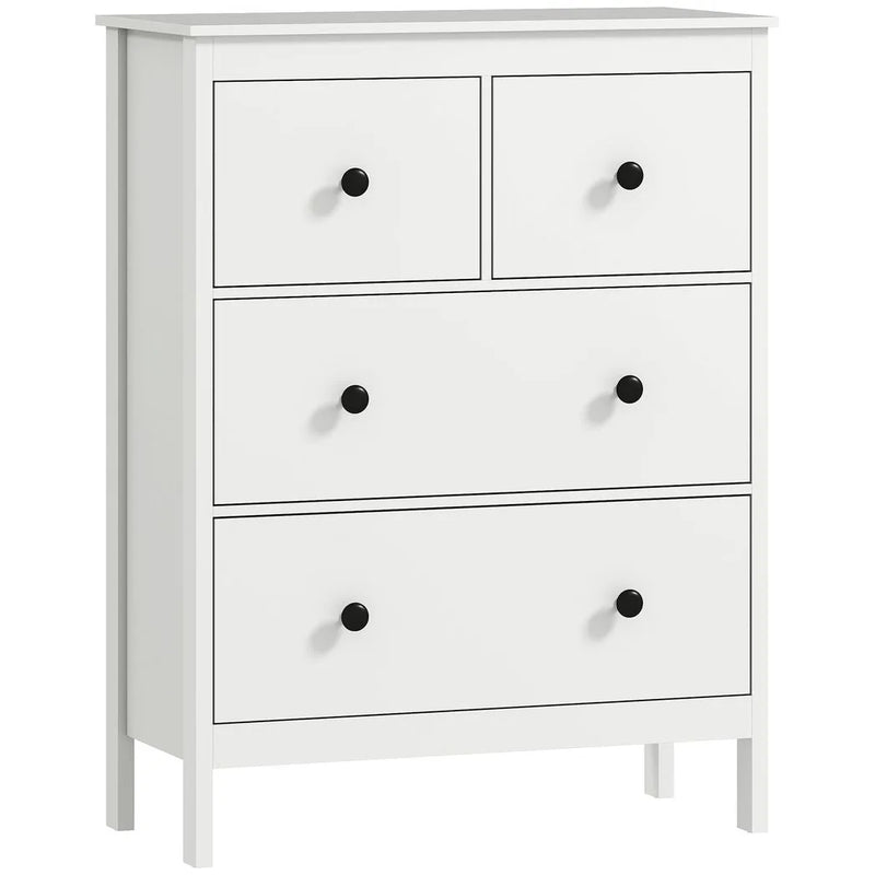 HOMCOM Modern Chest of Drawers, 4 Drawer Dresser Clothes Storage Organiser for Living Room, Hallway, Entryway, White