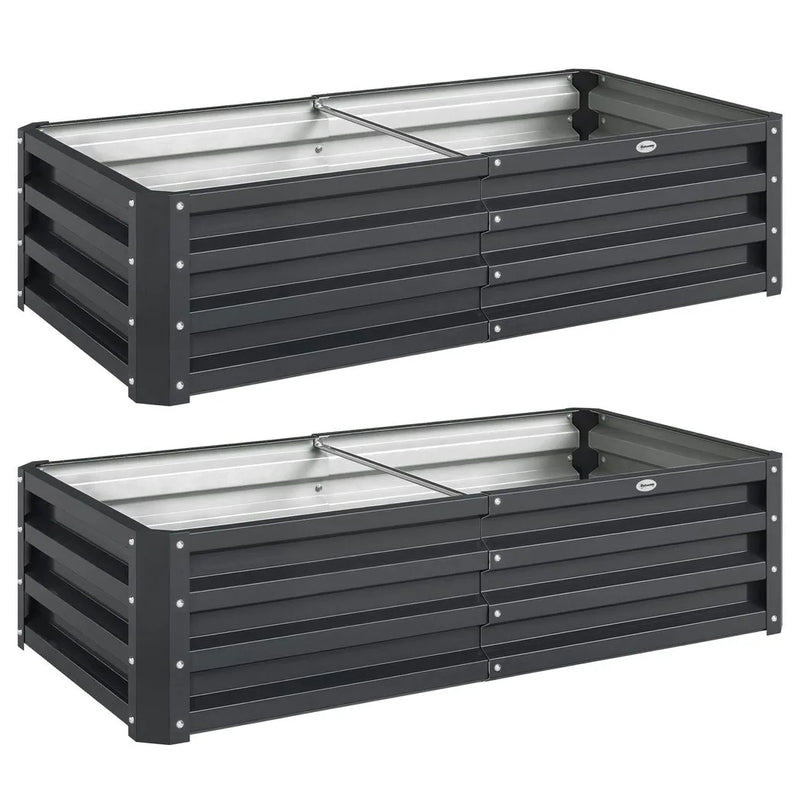 Outsunny Set of 2 Raised Beds for Garden, Galvanised Outdoor Planters for Herbs Vegetables, Use for Patio Balcony, Grey