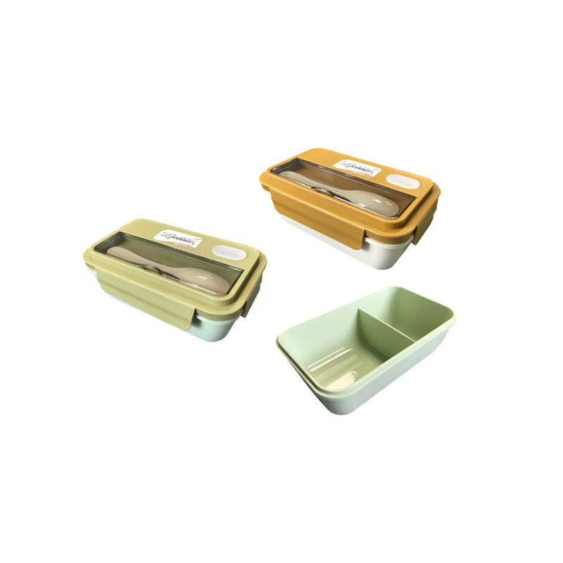 Plastic 2 Compartment Lunch Bo x With Spoon Assorted Colours