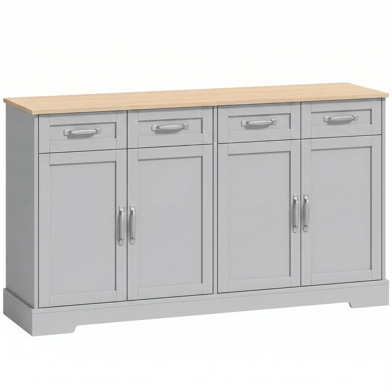 HOMCOM Sideboard Buffet Cabinet, 140 cm Kitchen Storage Cabinet with 4 Drawers, 4 Doors and 2 Adjustable Shelves, Grey
