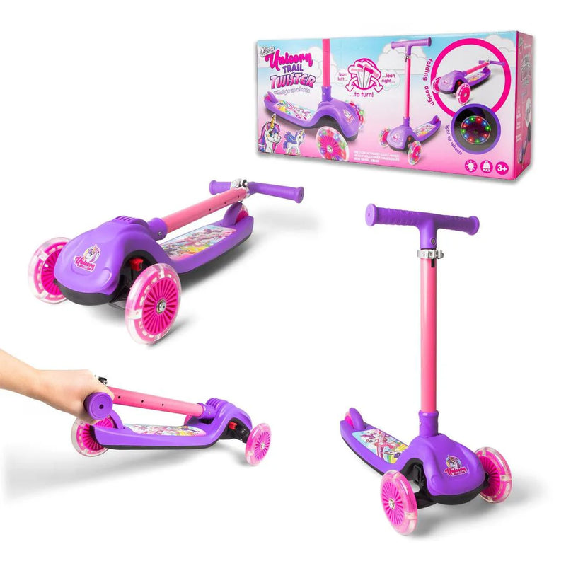Unicorn Trail Twister Push Scooter With Light Up Wheels Outdoor Game - Purple for Girls