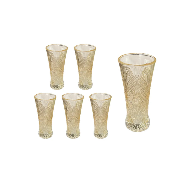Small Half Pint Decorated Drinking Glass Set Of 6 Yellow Rose Gold (Parcel Plus Rate)