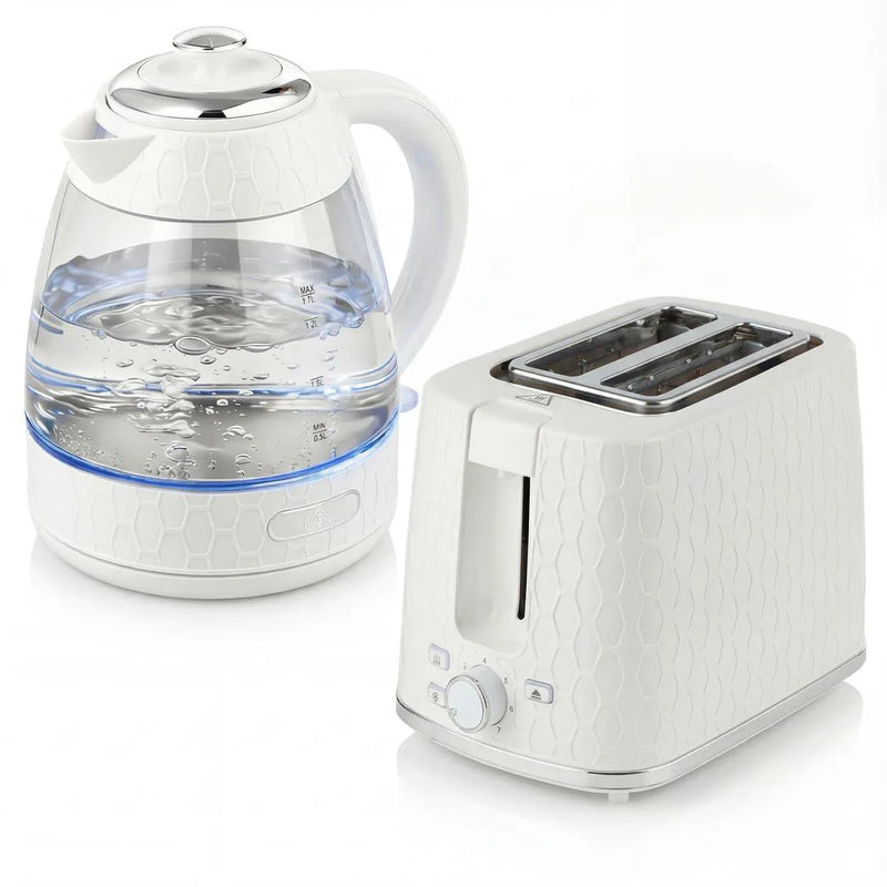 HOMCOM Kettle and Toaster Set, 1.7L 3000W Rapid Kettle with Limescale Filter, 2 Slice Toaster with 7 Browning Controls, Cream