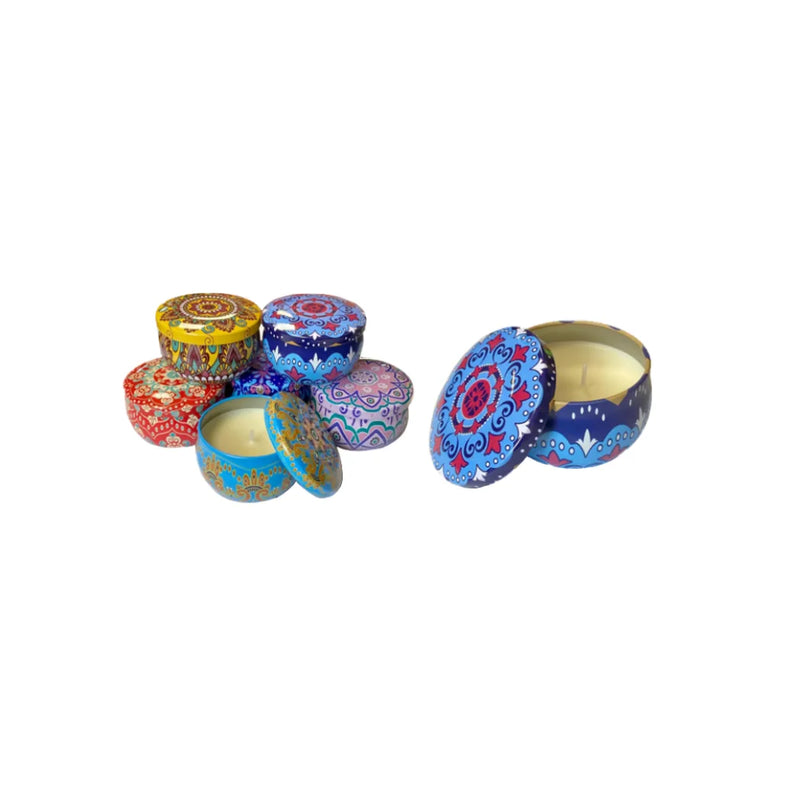 Scented Candle In Metal Jar With Printed Design Assorted Designs