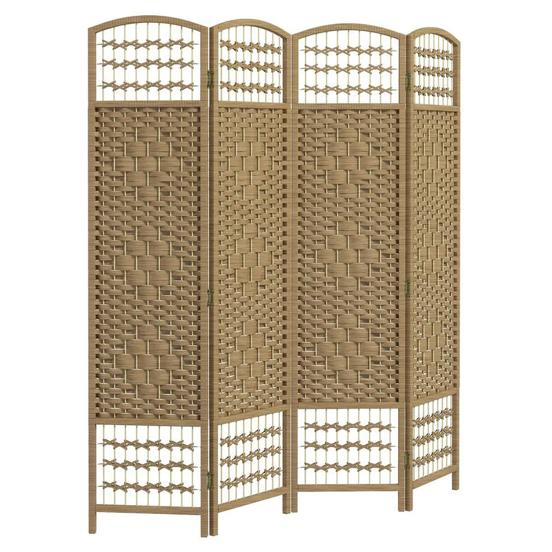 HOMCOM 4 Panel Folding Room Divider, Privacy Screen, Paravent Partition Separator for Living Room, Bedroom, Natural